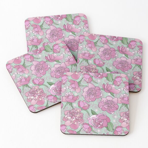 Item preview, Tossed Pink Peonies on Pale Green Repeat 5748 designed and sold by Art in My Loft.