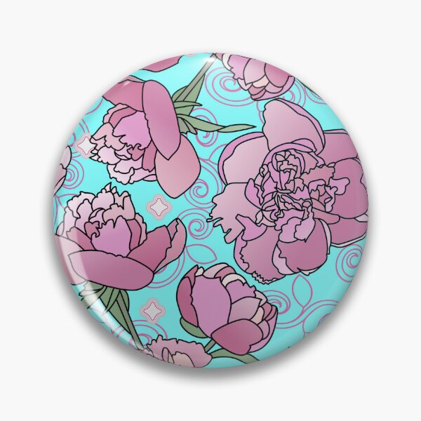 Artikelvorschau, Tossed Pink Peonies on Cyan Repeat 5748 entworfen und verkauft von Art in My Loft.