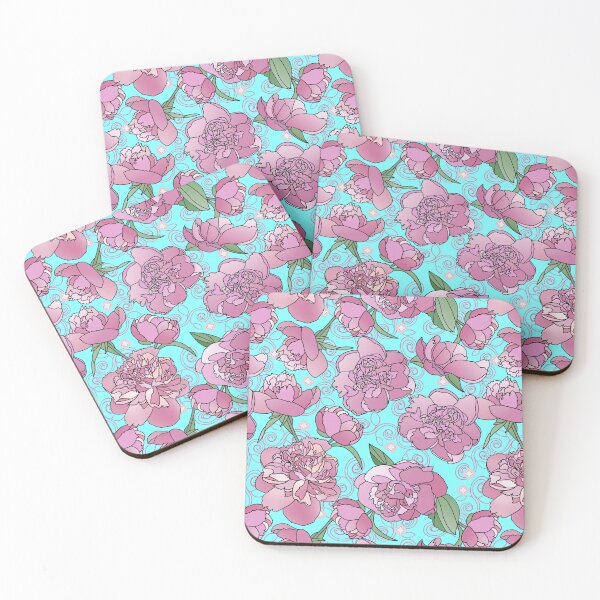 Item preview, Tossed Pink Peonies on Cyan Repeat 5748 designed and sold by Art in My Loft.