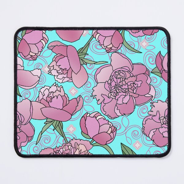 Artikelvorschau, Tossed Pink Peonies on Cyan Repeat 5748 entworfen und verkauft von Art in My Loft.