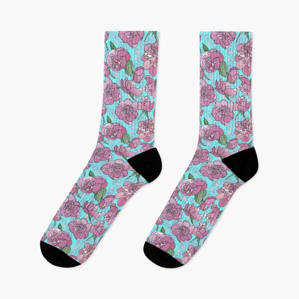 Item preview, Tossed Pink Peonies on Cyan Repeat 5748 designed and sold by Art in My Loft.