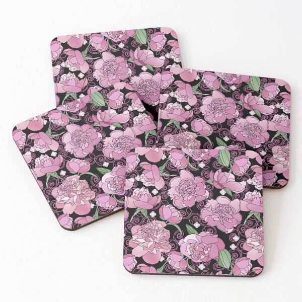 Item preview, Tossed Pink Peonies on Black Repeat 5748 designed and sold by Art in My Loft.