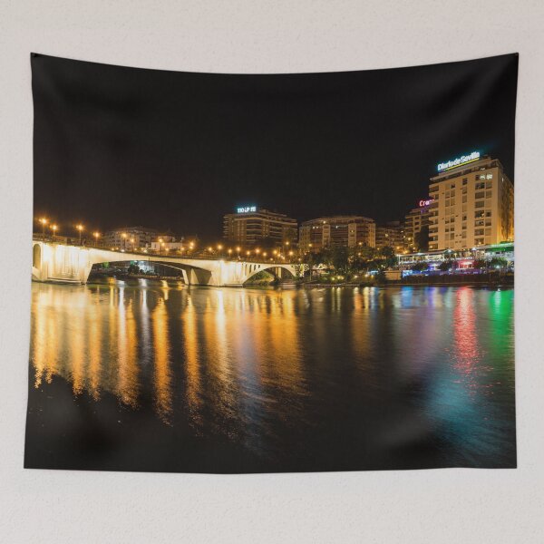 Item preview, Seville Night Magic - Triana Multicolored Reflections Shimmering in Guadalquivir River designed and sold by Georgia Mizuleva.