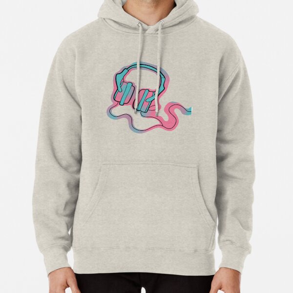 Headphones in Pink and Green Pullover Hoodie