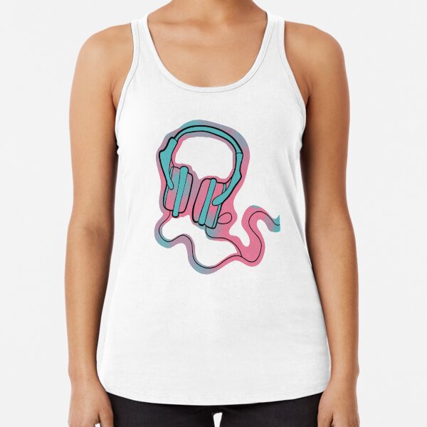 Headphones in Pink and Green Racerback Tank Top