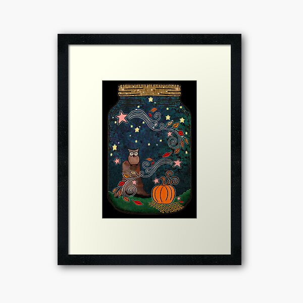 Autumn Owl & Pumpkin Party Terrarium Jar No. 16 Framed Art Print