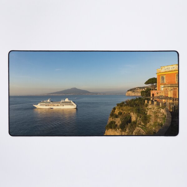 Item preview, Sunset Postcard from Sorrento - the Sea, the Cliffs and Vesuvius Volcano Behind the Cruise Ship designed and sold by Georgia Mizuleva.