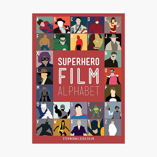 Superhero Film Alphabet Photographic Print