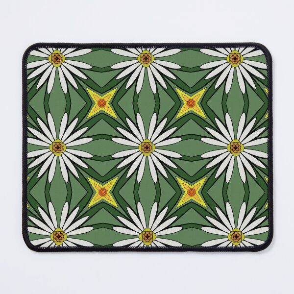 Item preview, Daisy flower looking design with yellow and white pedals, green leaf background, unique hand drawn geometric repeating pattern - WelshDesigns designed and sold by welshdesigns.