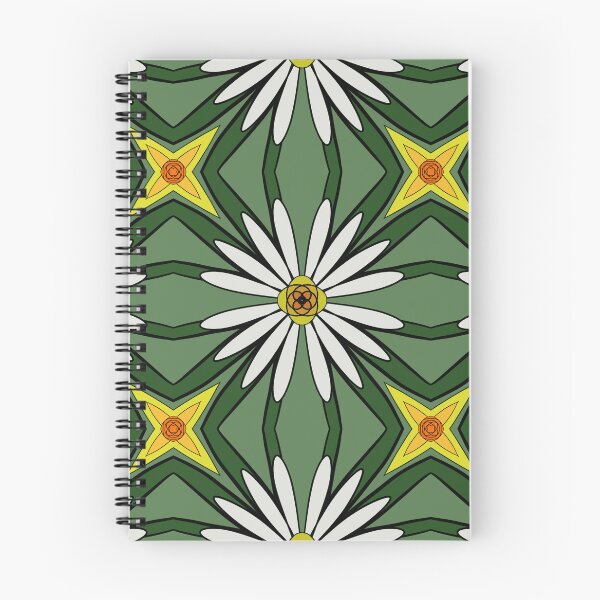 Item preview, Daisy flower looking design with yellow and white pedals, green leaf background, unique hand drawn geometric repeating pattern - WelshDesigns designed and sold by welshdesigns.