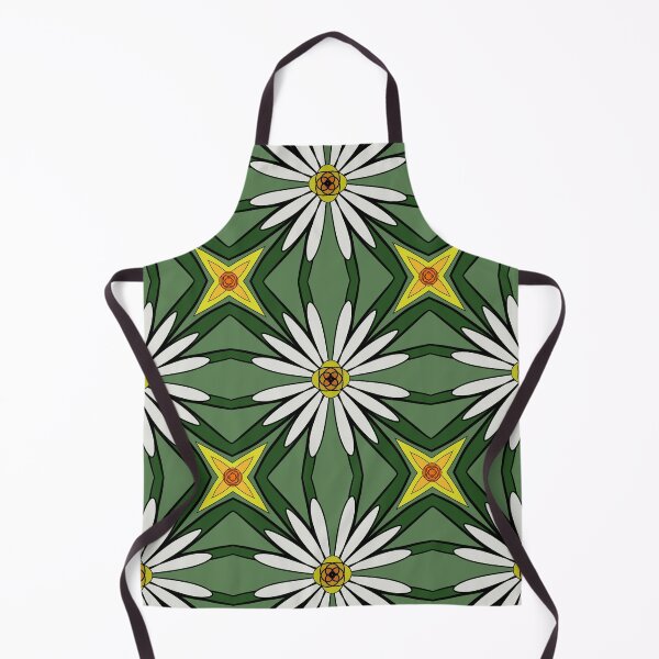 Item preview, Daisy flower looking design with yellow and white pedals, green leaf background, unique hand drawn geometric repeating pattern - WelshDesigns designed and sold by welshdesigns.