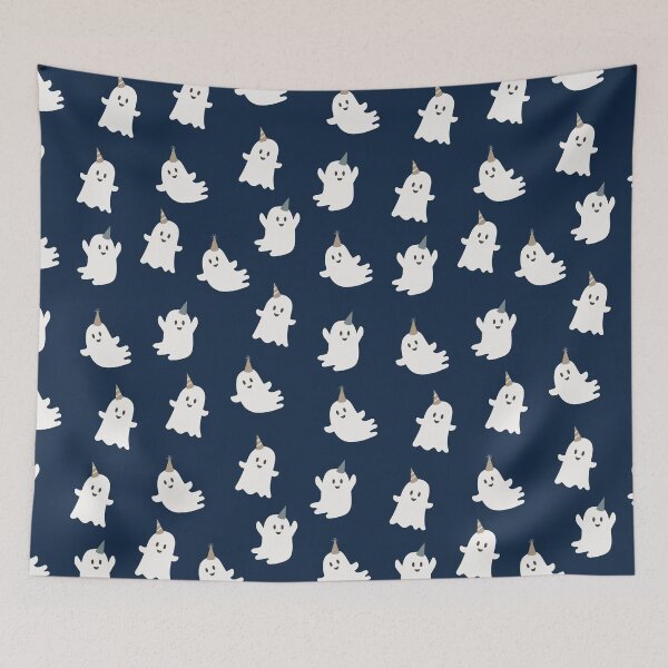 Item preview, Cute Halloween Flying Ghosts Pattern in Navy Blue designed and sold by autumnchu.