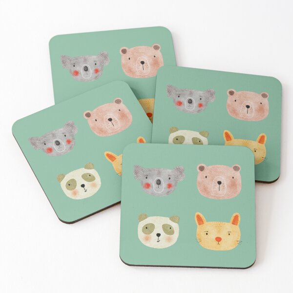 Item preview, Cute Watercolor Animal Faces Koala Coala Bear Panda Cat Zoo - Mint designed and sold by StudioAkubi.