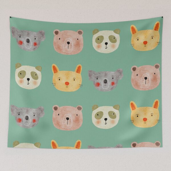 Item preview, Cute Watercolor Animal Faces Koala Coala Bear Panda Cat Zoo - Mint designed and sold by StudioAkubi.