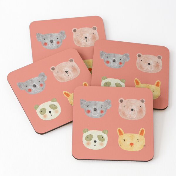 Item preview, Cute Watercolor Animal Faces Koala Coala Bear Panda Cat Zoo - Orange designed and sold by StudioAkubi.