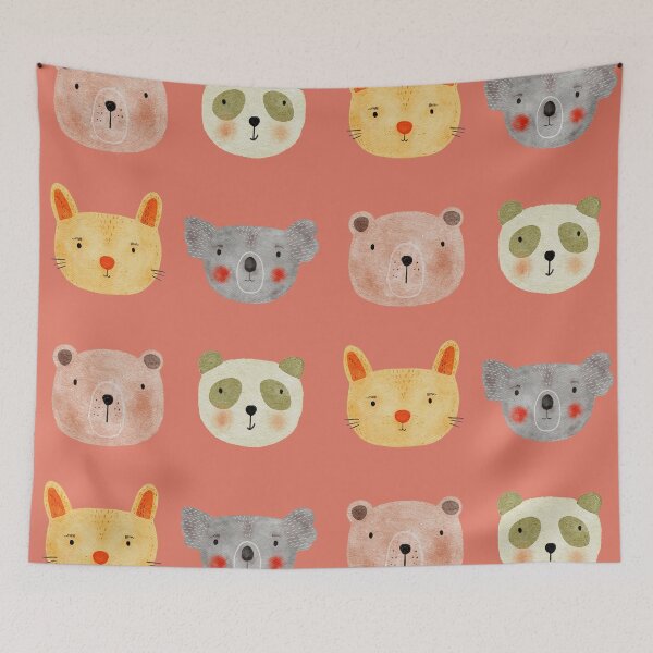 Item preview, Cute Watercolor Animal Faces Koala Coala Bear Panda Cat Zoo - Orange designed and sold by StudioAkubi.