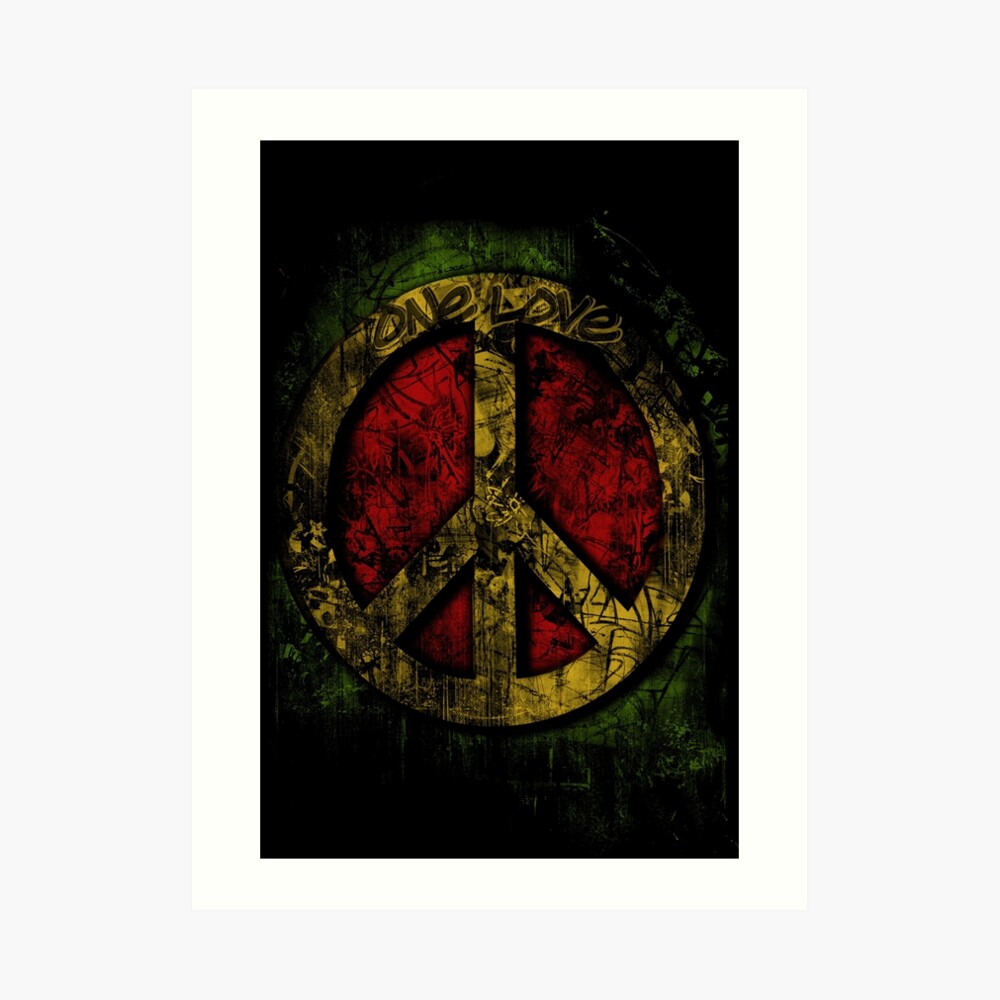 Rasta 3D Peace Sign - One Love - Graffiti - Grunge