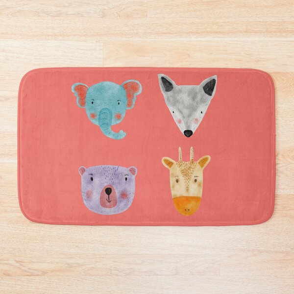 Item preview, Cute Watercolor Animal Faces Elephant Fox Bear Goat Zoo - Pink Orange designed and sold by StudioAkubi.