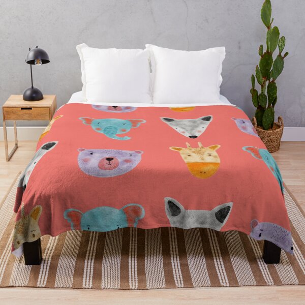 Item preview, Cute Watercolor Animal Faces Elephant Fox Bear Goat Zoo - Pink Orange designed and sold by StudioAkubi.