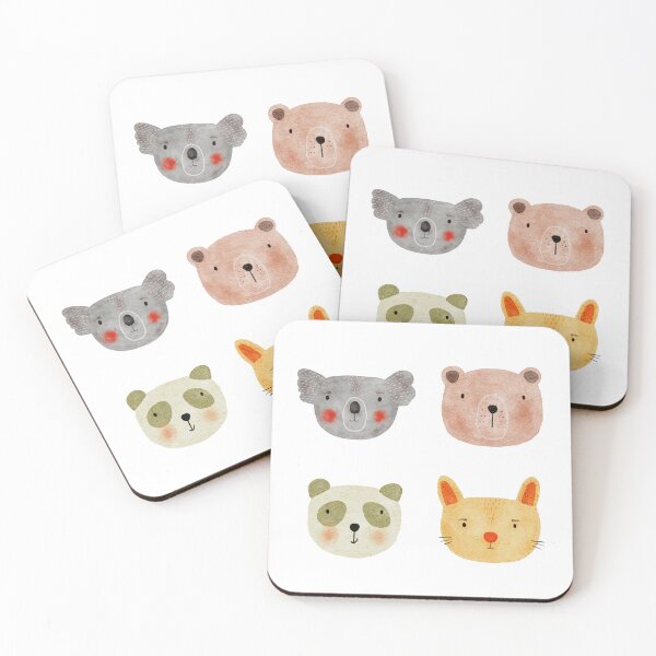 Item preview, Cute Watercolor Animal Faces Koala Coala Bear Panda Cat Zoo - White designed and sold by StudioAkubi.