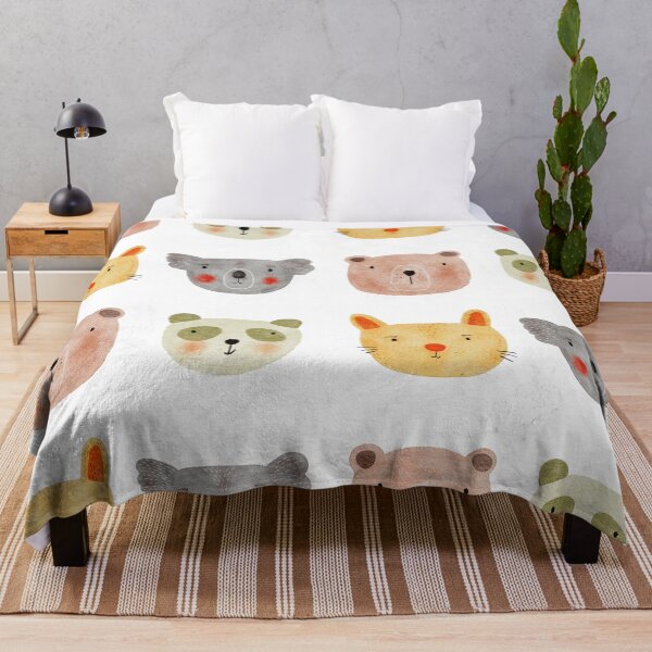 Item preview, Cute Watercolor Animal Faces Koala Coala Bear Panda Cat Zoo - White designed and sold by StudioAkubi.