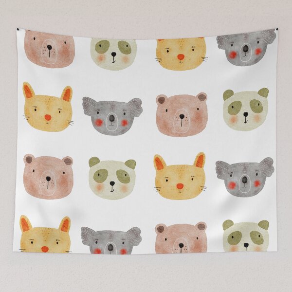 Item preview, Cute Watercolor Animal Faces Koala Coala Bear Panda Cat Zoo - White designed and sold by StudioAkubi.