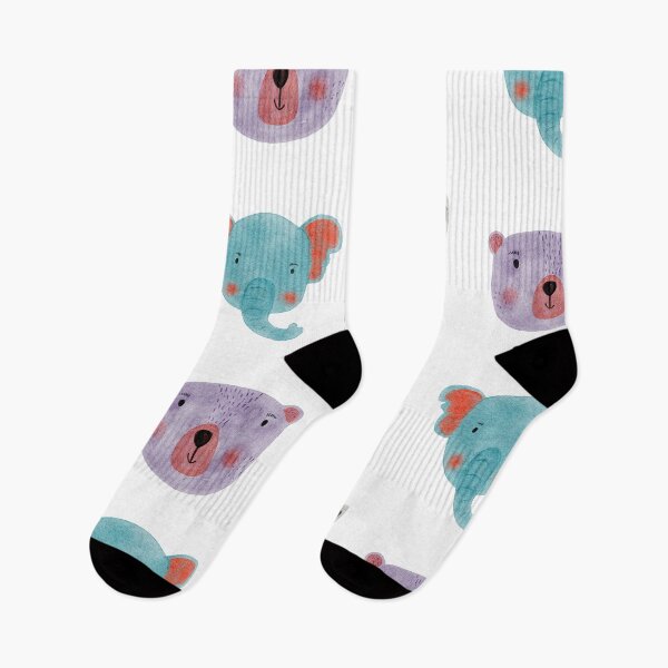 Item preview, Cute Watercolor Animal Faces Elephant Fox Bear Goat Zoo - White designed and sold by StudioAkubi.