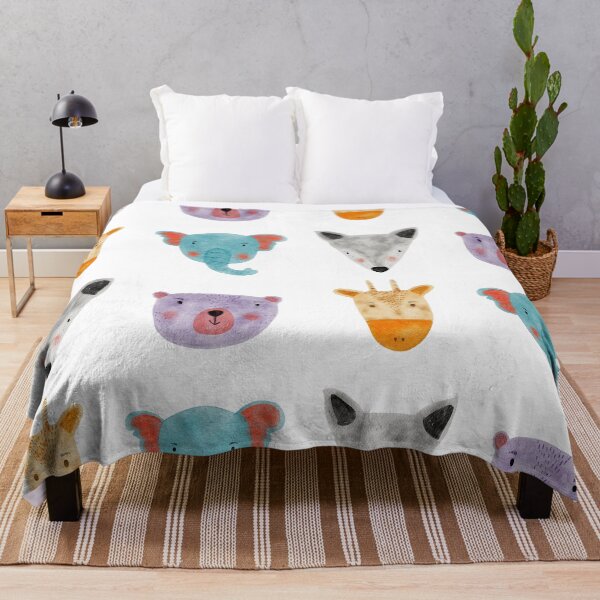 Item preview, Cute Watercolor Animal Faces Elephant Fox Bear Goat Zoo - White designed and sold by StudioAkubi.