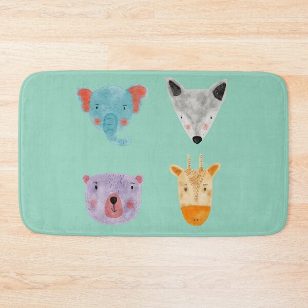 Item preview, Cute Watercolor Animal Faces Elephant Fox Bear Goat Zoo - Mint designed and sold by StudioAkubi.