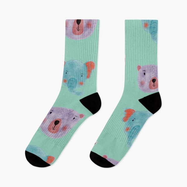 Item preview, Cute Watercolor Animal Faces Elephant Fox Bear Goat Zoo - Mint designed and sold by StudioAkubi.