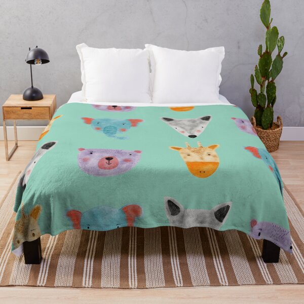 Item preview, Cute Watercolor Animal Faces Elephant Fox Bear Goat Zoo - Mint designed and sold by StudioAkubi.