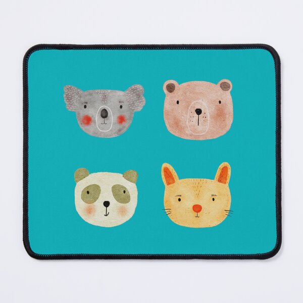Item preview, Cute Watercolor Animal Faces Koala Coala Bear Panda Cat Zoo - Teal designed and sold by StudioAkubi.