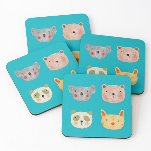 Item preview, Cute Watercolor Animal Faces Koala Coala Bear Panda Cat Zoo - Teal designed and sold by StudioAkubi.