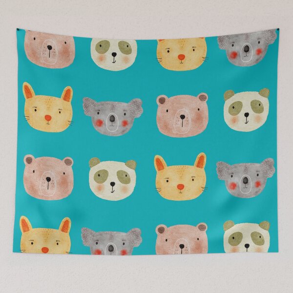 Item preview, Cute Watercolor Animal Faces Koala Coala Bear Panda Cat Zoo - Teal designed and sold by StudioAkubi.