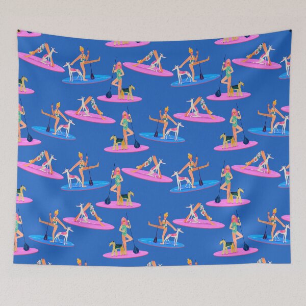 Item preview, Girl doing yoga on Sap board and dog pattern designed and sold by Vera Styles.