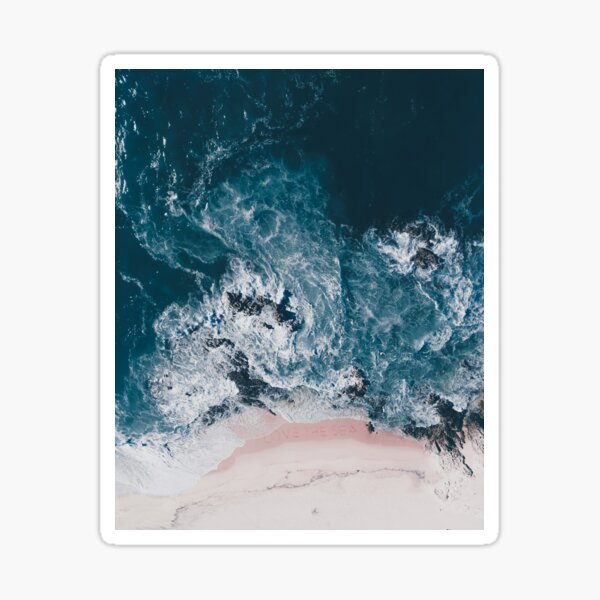 Aerial Beach Print - Aerial Ocean Photo - Words - Pink Sand - Sea Travel photography by Ingrid Beddoes Sticker