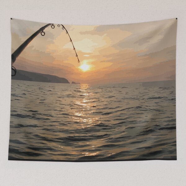 Item preview, Drawing - Sunset fishing designed and sold by rubenarocho.