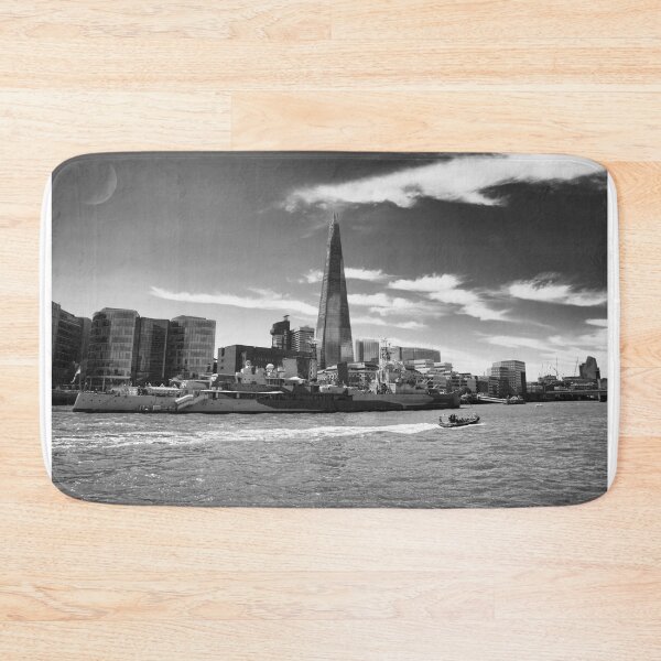 Item preview, Thames cityscape with HMS Belfast in black and white designed and sold by Ann Biddlecombe.