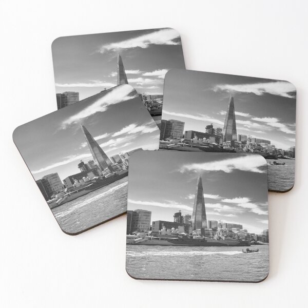 Item preview, Thames cityscape with HMS Belfast in black and white designed and sold by Ann Biddlecombe.