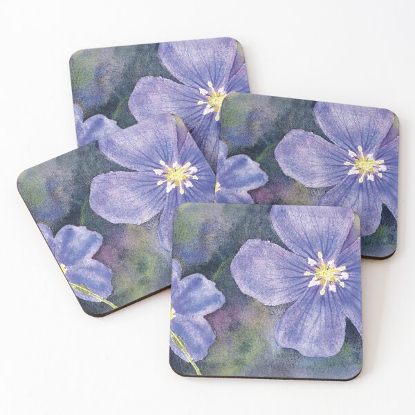 Item preview, Blue Flax flowers in watercolor and colored pencil designed and sold by Kelly Roy.