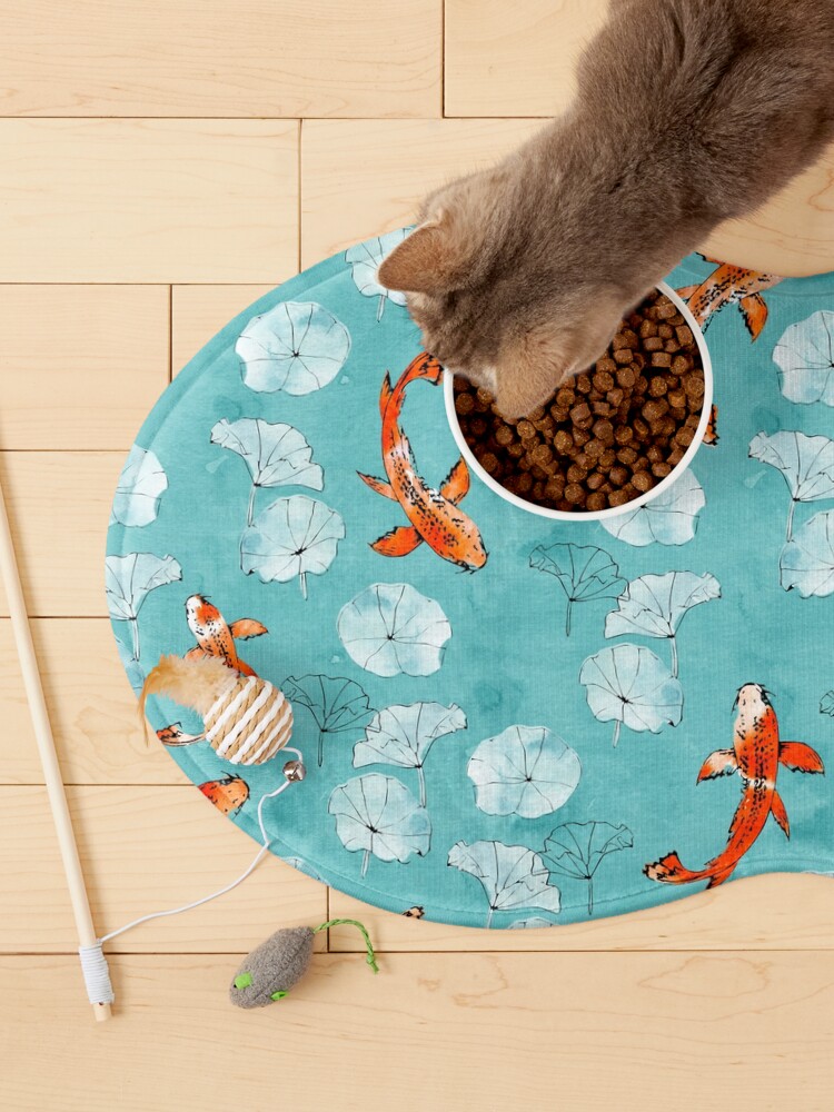 Alternate view of Waterlily koi in turquoise Pet Mat