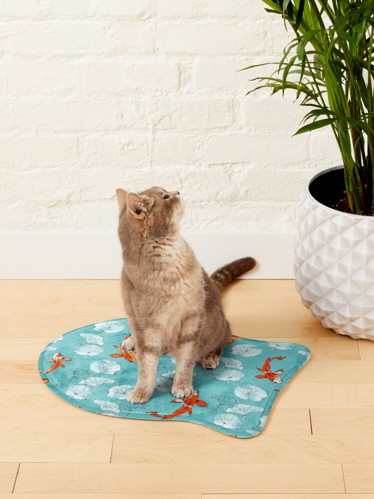 Alternate view of Waterlily koi in turquoise Pet Mat