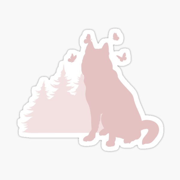 Husky Silhouette Spring Adventures with Butterflies Sticker