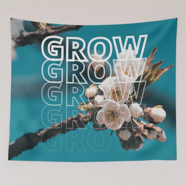 Item preview, GROW (above) - Cute White Blossoms On Blue designed and sold by AliceSLee.