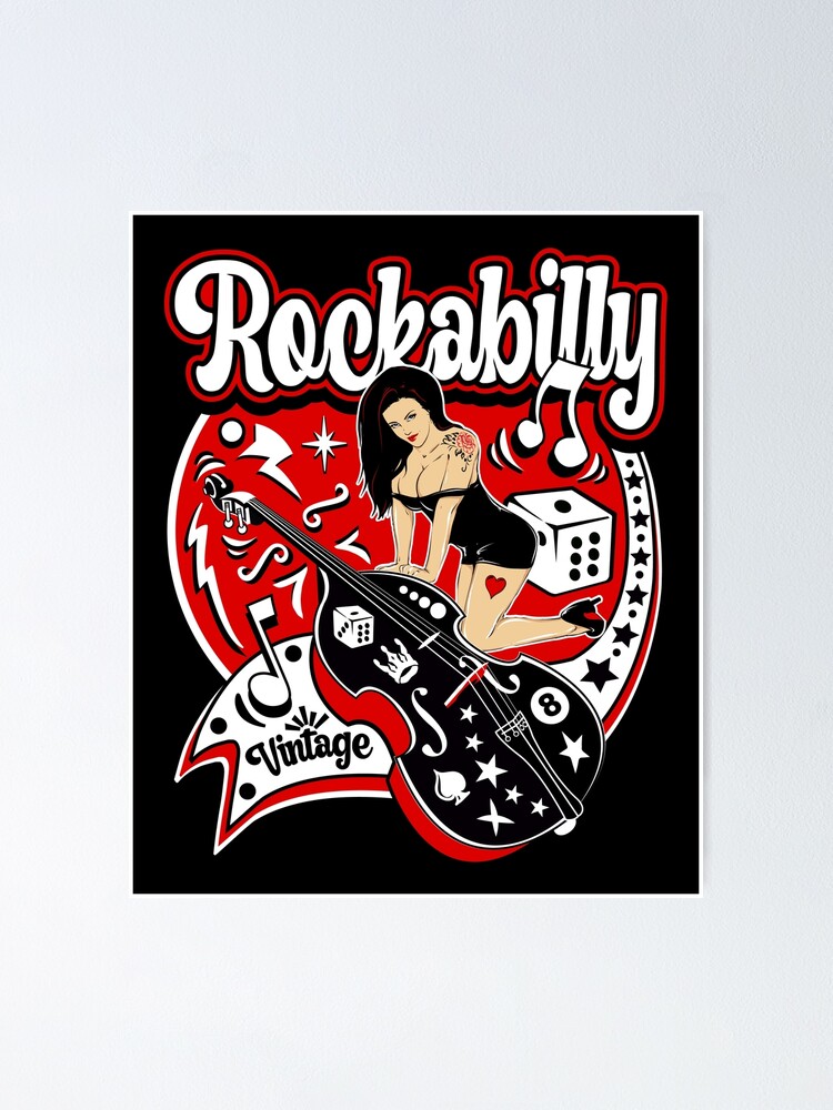 Rockabilly girl with vintage guitar Royalty Free Vector