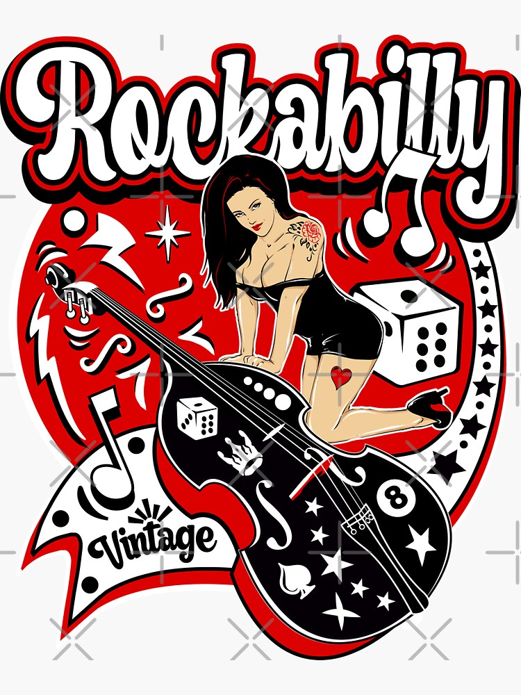 Rockabilly Style Pin Up Girl Guitar Dice Vintage Classic Rock and