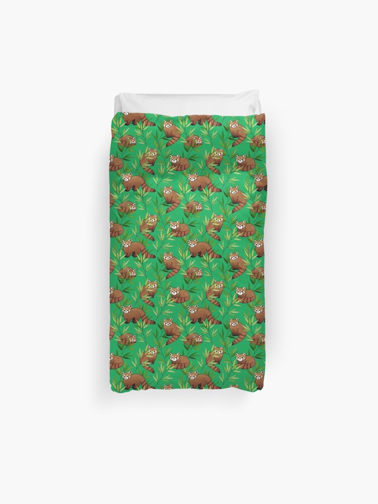 Red Panda Bamboo Leaves Pattern Duvet Cover By Tanyadraws