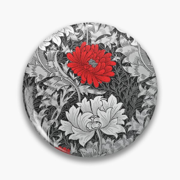 Artikelvorschau, William Morris Chrysanthemen, Grau und Rot entworfen und verkauft von Marymarice.