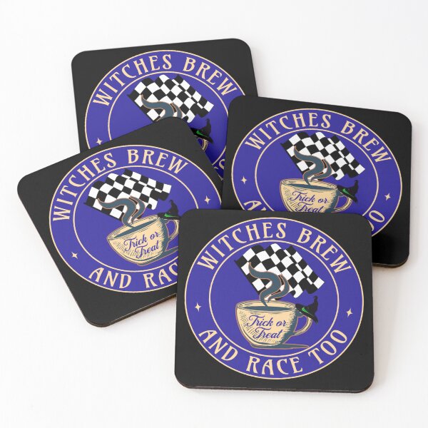 Item preview, Witches Brew and Race Too Halloween Trick or Treat Coffee Checkered Spooky Flag Witch Racer Driver Drag Racing Cars designed and sold by CarantinedChaos.