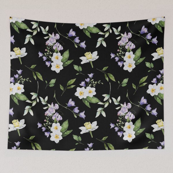 Item preview, Floral Retro Vintage Flowers best for Pillow,bath mats,shower curtain,throw blankets and tapestries designed and sold by Fairies Flower  Garden.